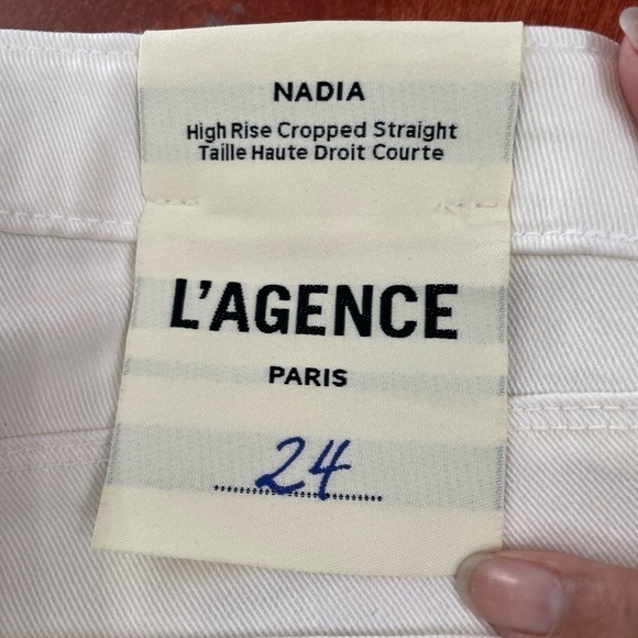 L'agence Nadia Jeans 24 High Rise Cropped Straight Stretch Pant Metallic Striped - Picture 4 of 15